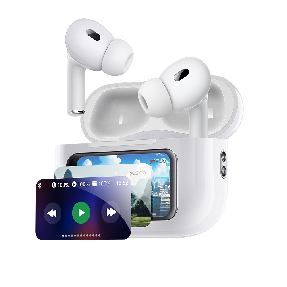 Bluetooth слушалка, безжична, за поставяне в ушите, 360mAh, дисплей - Yesido (TWS29) - бяла