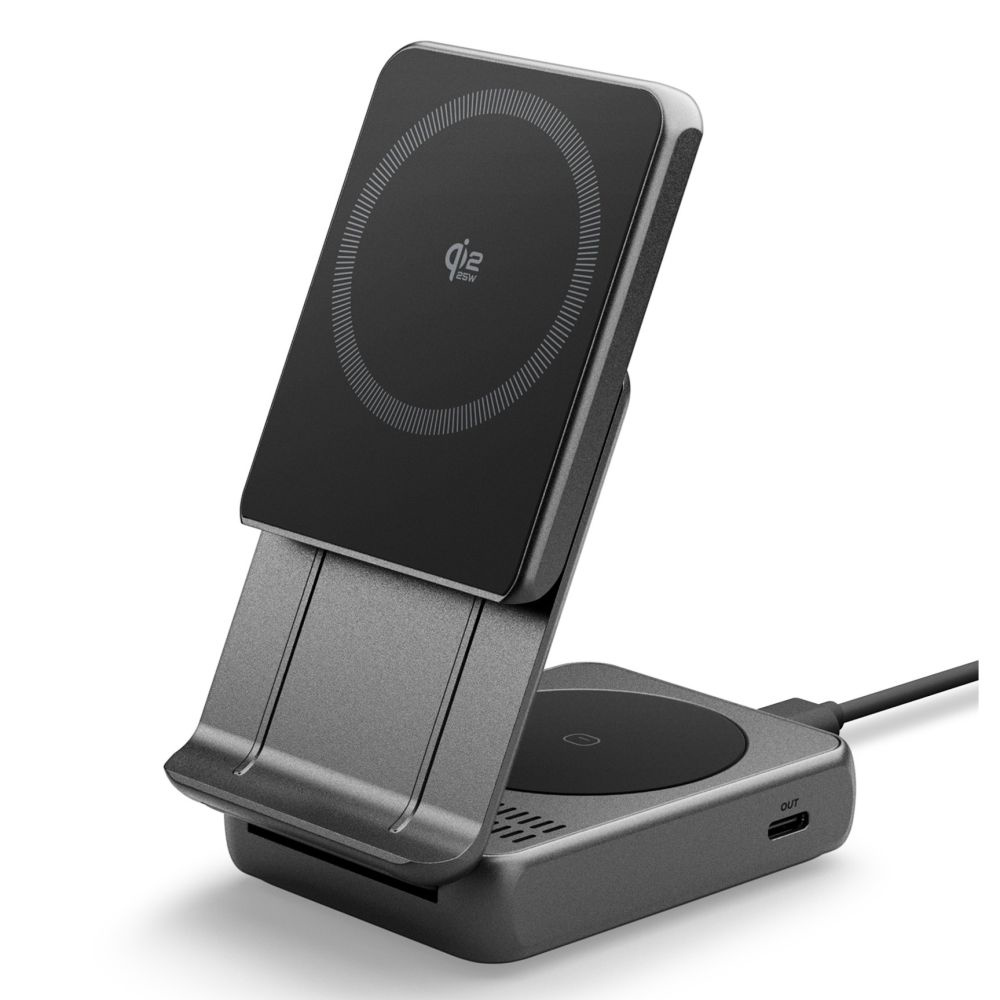 Сгъваема електростанция за телефон, слушалка, 25W, Qi2.2 - Spigen Essential EF302MOQ (ACH10399) - Сив