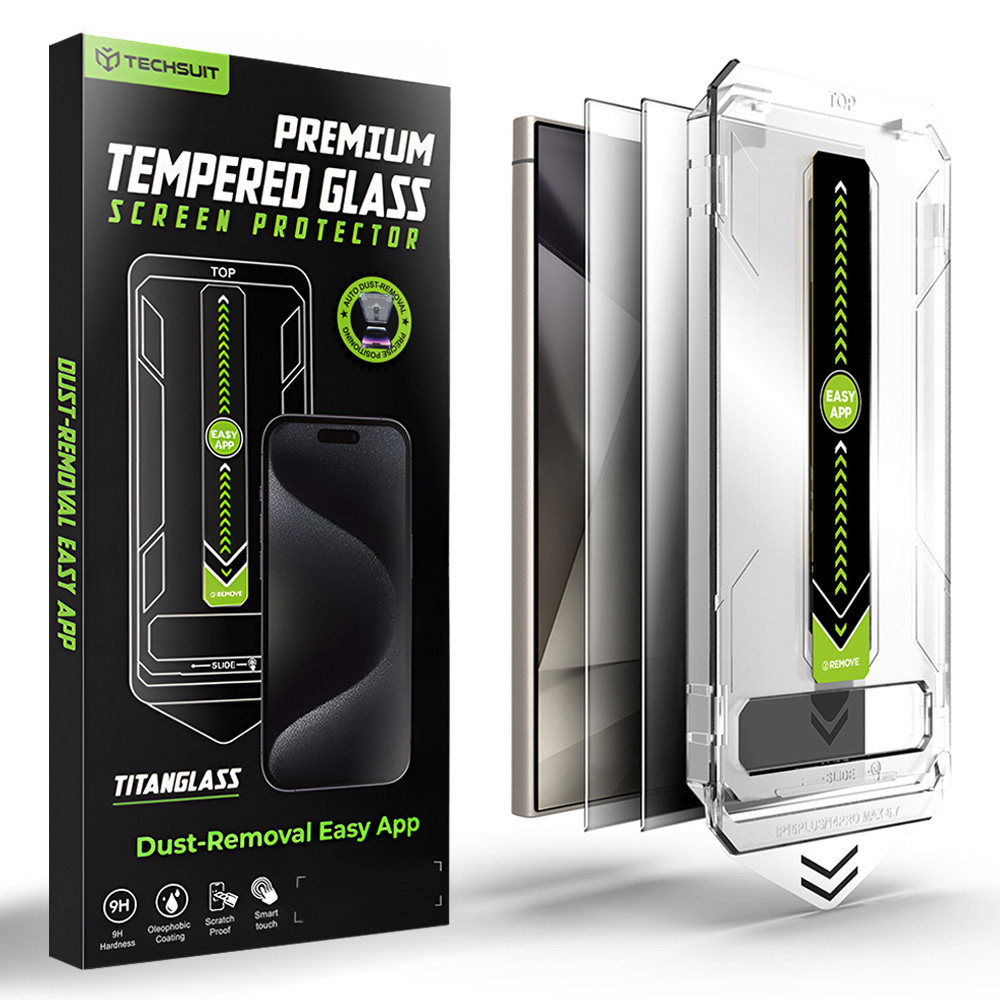 Калъф за Samsung Galaxy S24 Ultra (комплект 2) - Techsuit TitanGlass CrystalHD [Съвместимо отключване с пръстов отпечатък] - Поверителност