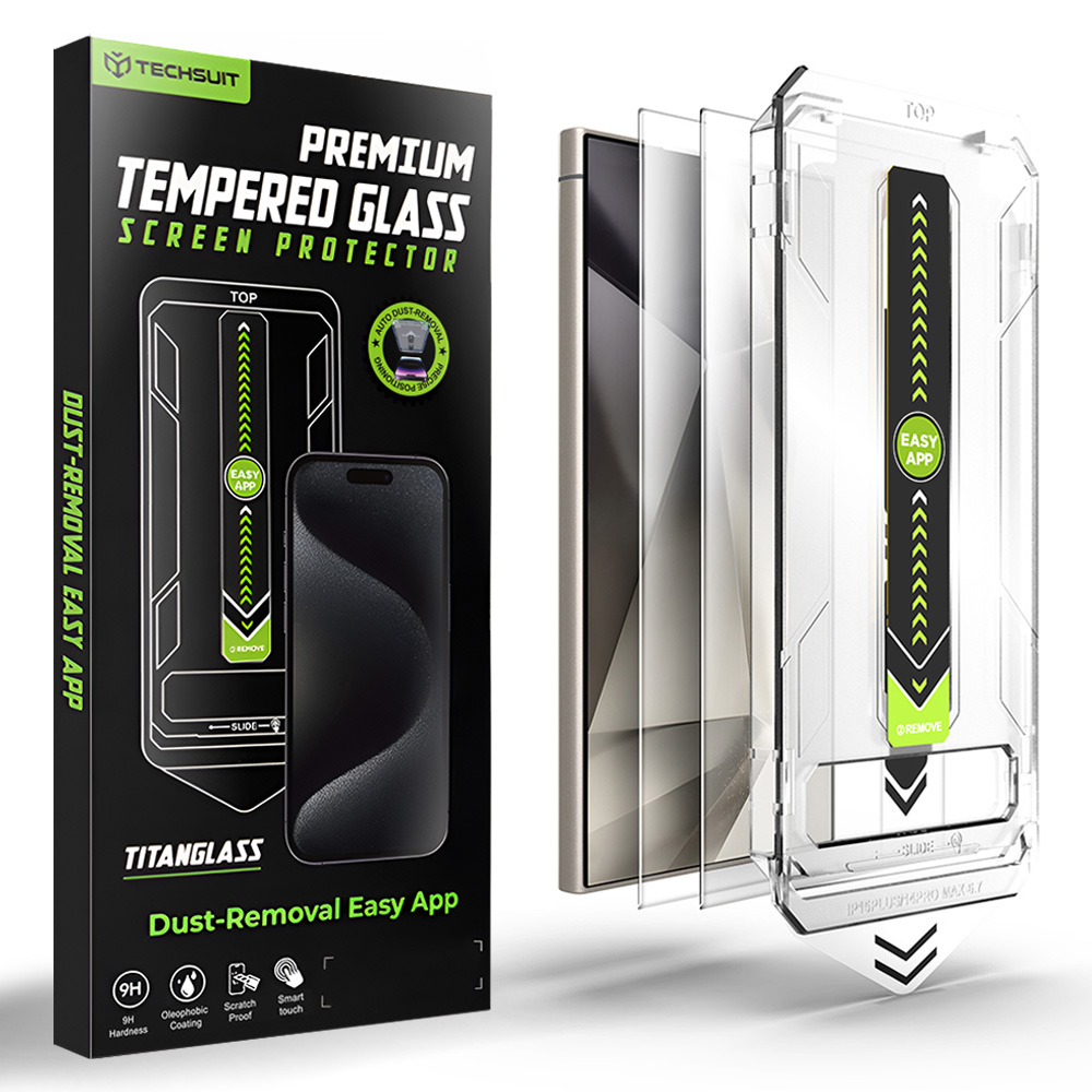 Капак за Samsung Galaxy S24 Ultra (комплект 2) - Techsuit TitanGlass CrystalHD [съвместим с отключване с пръстов отпечатък] - Прозрачен