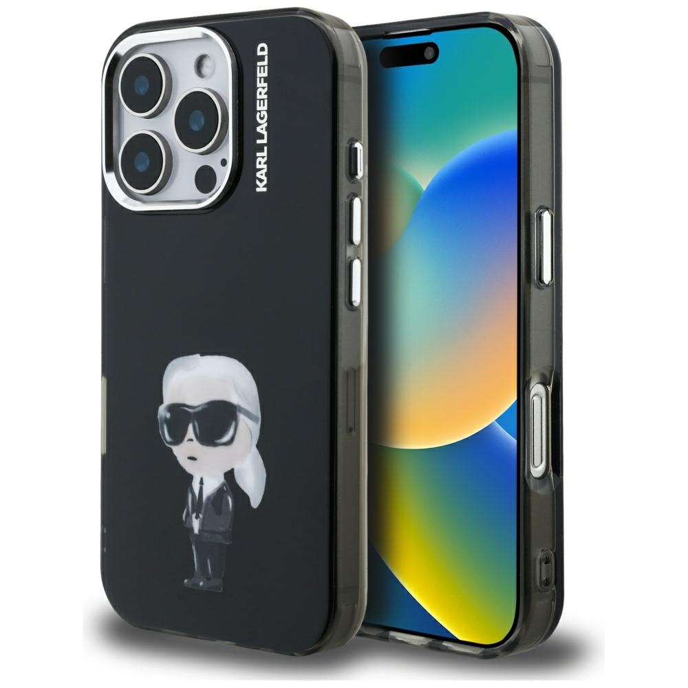 Калъф за iPhone 16 Pro - Karl Lagerfeld IML IML Aquarelle Karl & Logo MagSafe (KLHCP16LHMKMKIAQK) - Черен