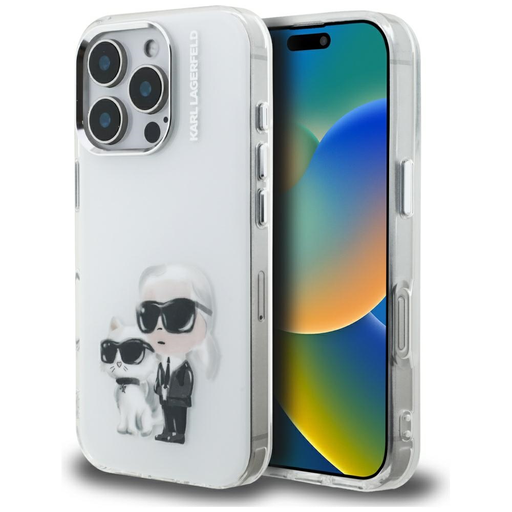 Калъф за iPhone 16 Pro - Karl Lagerfeld IML Aquarelle Karl & Choupette (KLHCP16LHMKKCAQH) - Бял