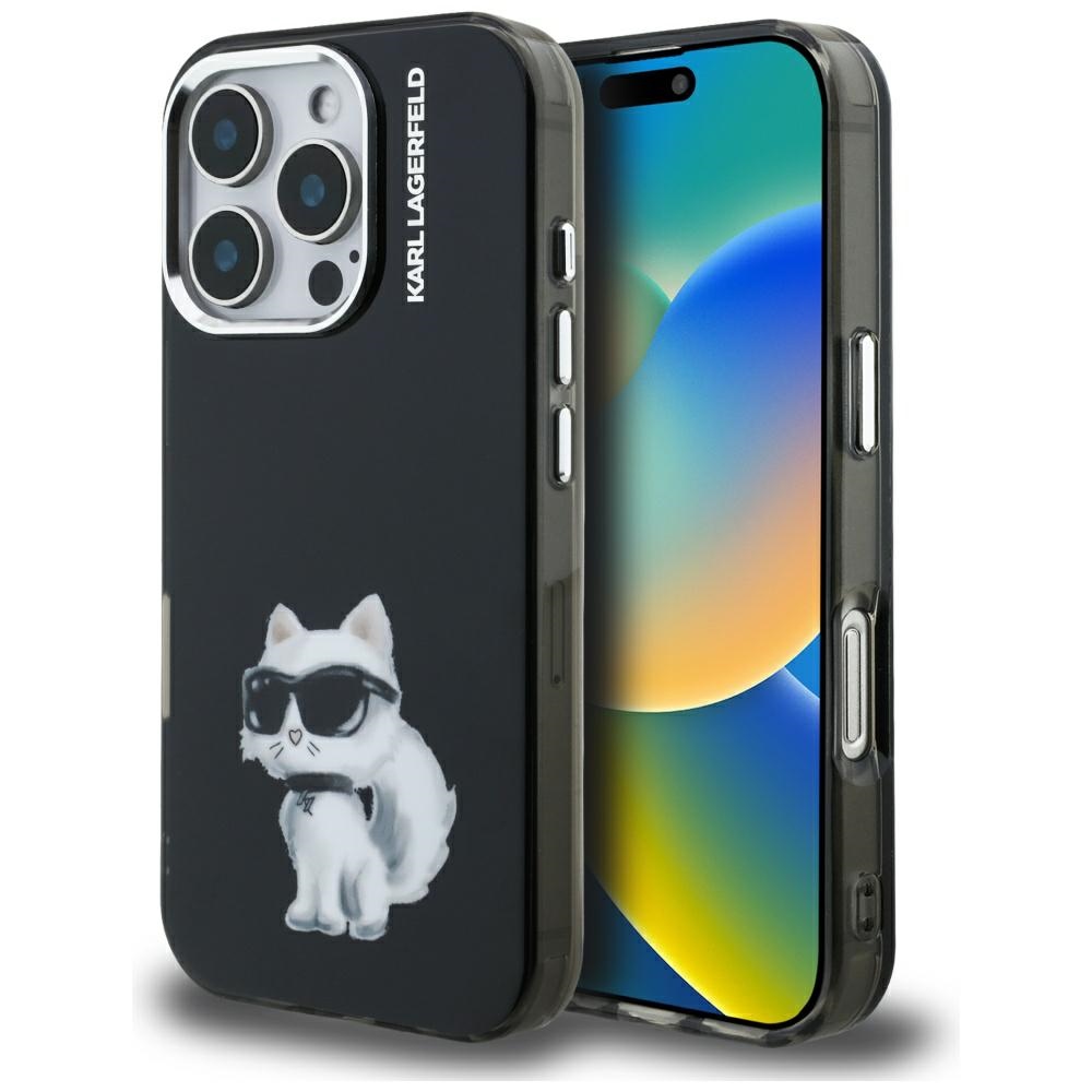 Калъф за iPhone 16 Pro - Karl Lagerfeld IML IML Aquarelle Choupette Choupette Logo (KLHCP16LHMHMCHAQK) - Черен
