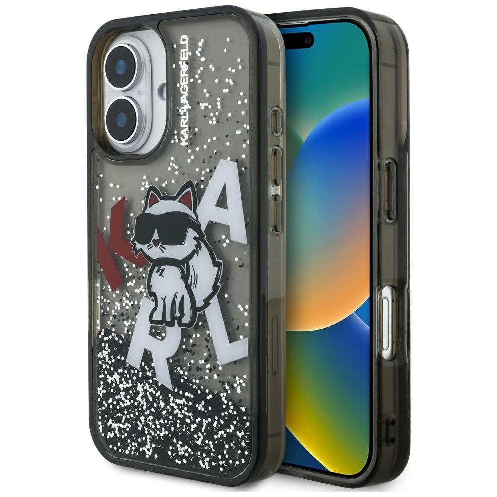 Калъф за iPhone 16 - Karl Lagerfeld Liquid Glitter Choupette Logo MagSafe (KLHCHCP16SLSLCHSCTDK) - Черен