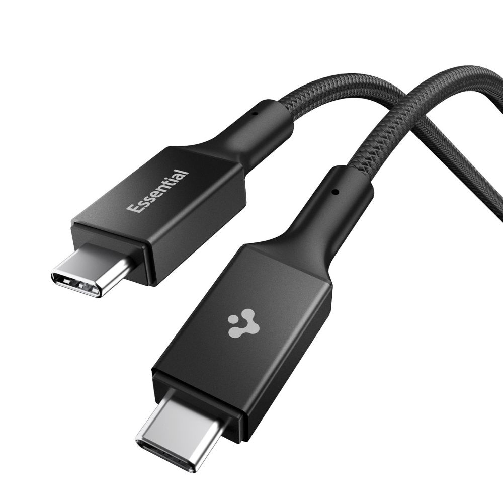 Захранващ кабел Type-C към Type-C, 100W, 5Gbps, 1м - Spigen Essential EB10010CC (ACA09459) - Черен