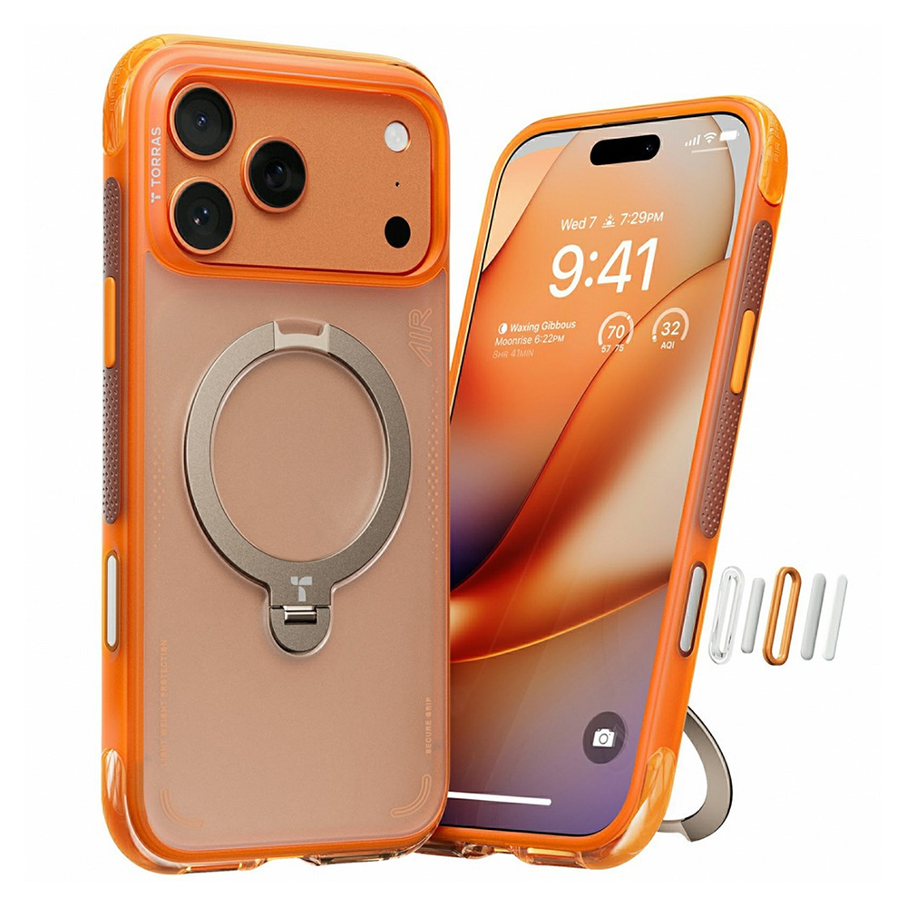 Калъф за iPhone 17 Pro Max - Torras Ostand Spin Air Series - Horizon Оранжев