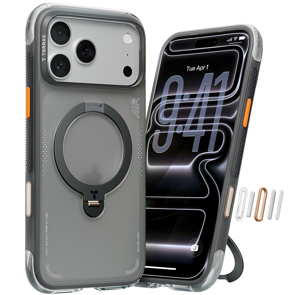 Калъф за iPhone 17 Pro - Torras Ostand Spin Air Series - Shadow Черен
