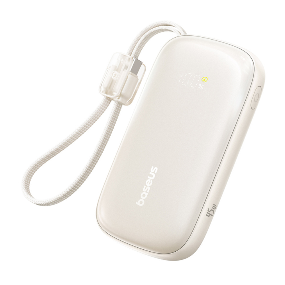 Power Bank, разглобяем кабел, 20000mAh, 45W, цифров дисплей, USB, USB-C - Baseus EnerFill FC21 Qpow 3 Ultra (E0027P01) - естествен титан