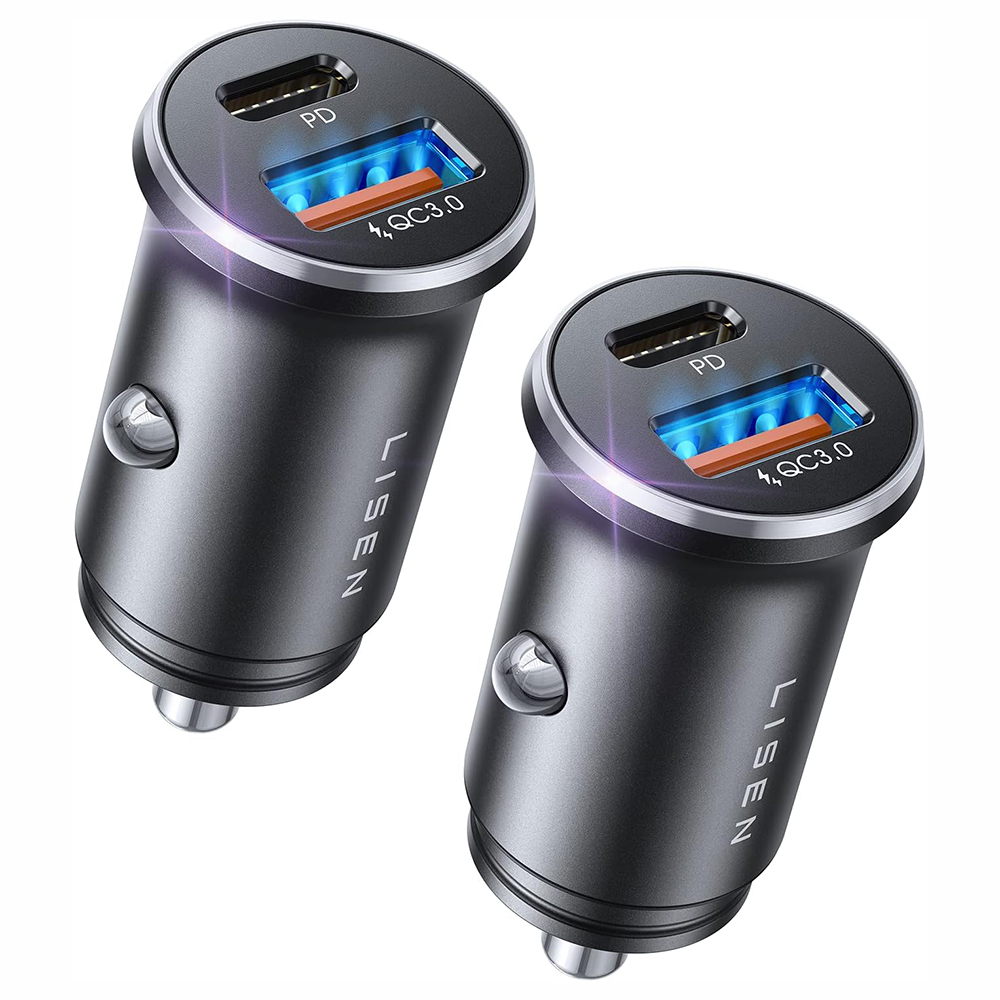 Зарядно за кола, USB, USB-C, 54W (комплект 2) - Lisen (YL0223080038) - Черно
