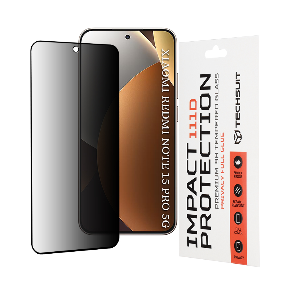 Капак за Xiaomi Redmi Note 15 Pro 5G - Techsuit 111D Privacy Full Glue - Черен