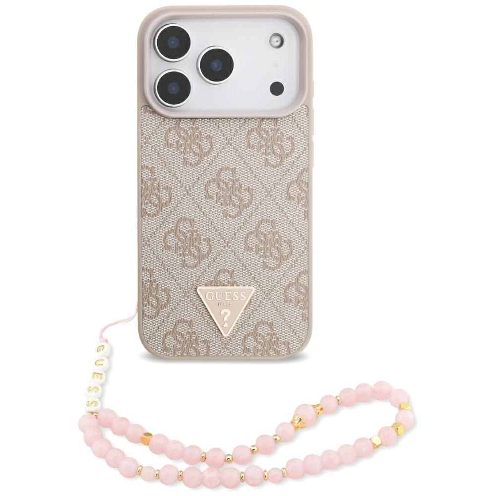 Калъф за iPhone 17 Pro - Guess Hardcase 4G с каишка Triangle Logo MagSafe (GUHMP17LP4TSDPPSP) - Розов