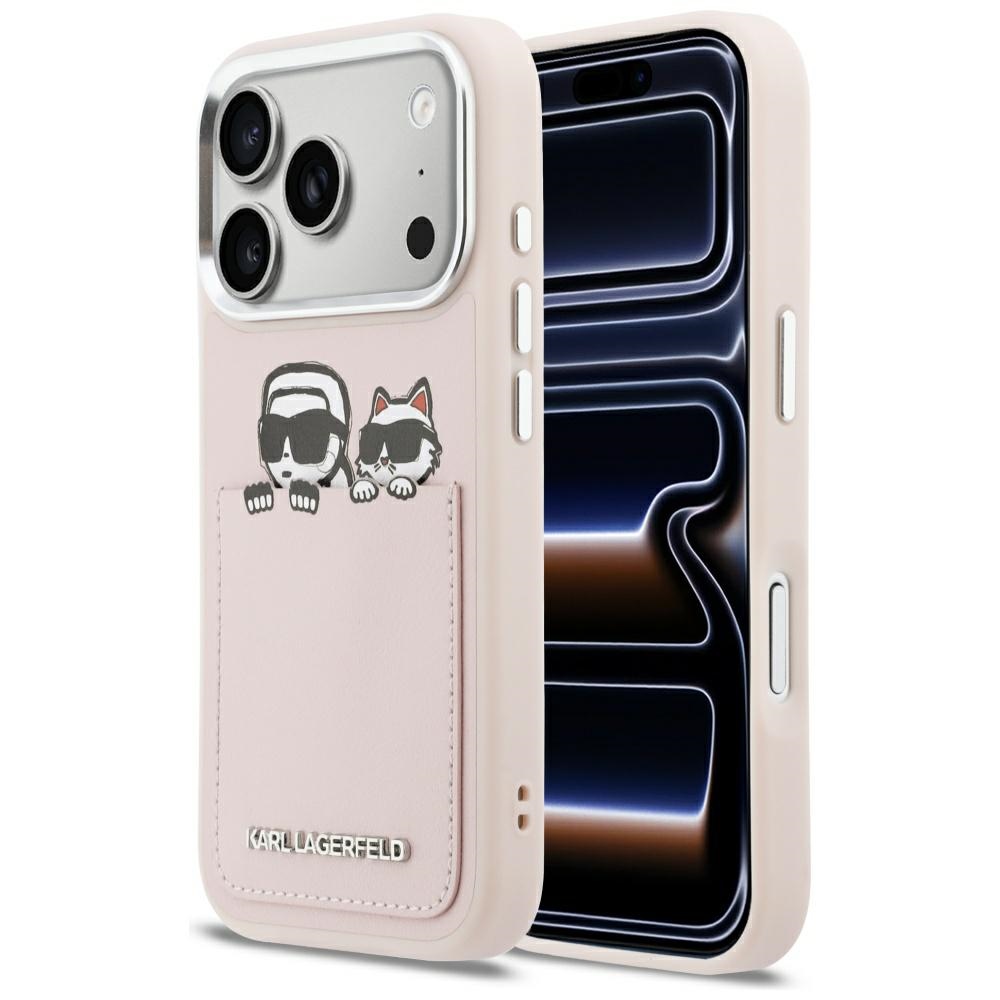 Калъф за IPhone 17 Pro - Karl Lagerfeld Hardcase Leather K&C Print & Pocket (KLHCHCP17L6PCSPKCP) - Розов
