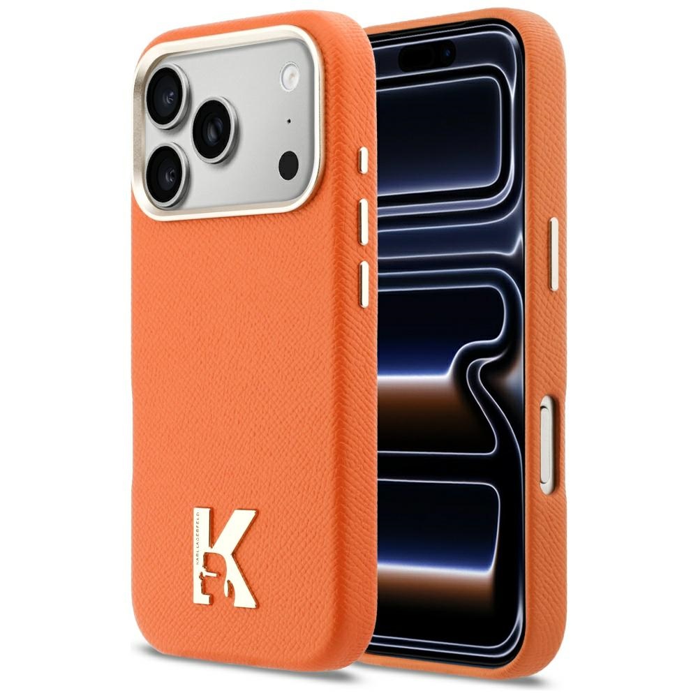 Калъф за IPhone 17 Pro - Karl Lagerfeld Hardcase Leather Khead Logo MagSafe (KLHMP17L5PGFKHGO) - Оранжев