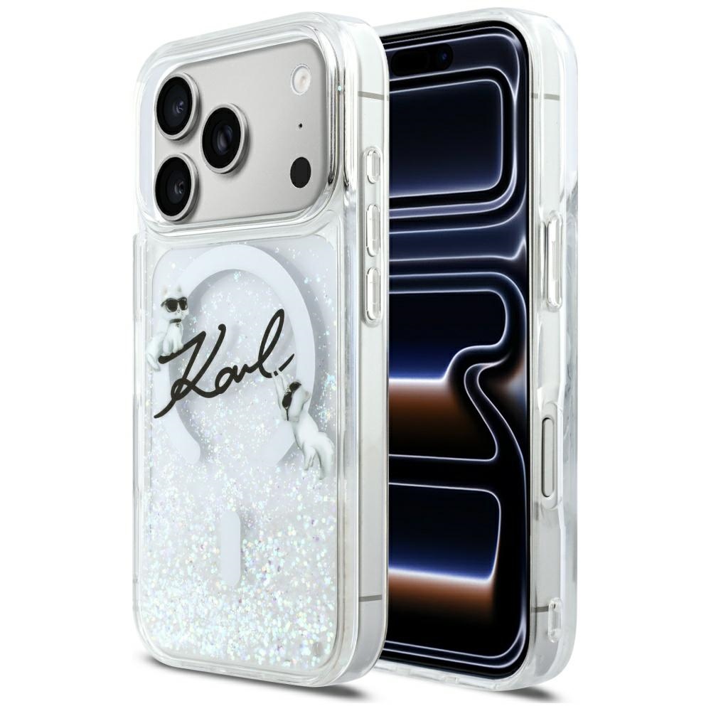 Калъф за iPhone 17 Pro - Karl Lagerfeld Glitter Karl Script Logo MagSafe (KLHMP17L6LKLKSCAMT) - Прозрачен