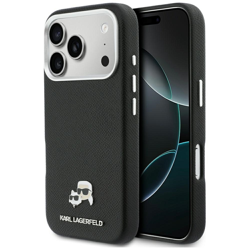 Калъф за IPhone 17 Pro - Karl Lagerfeld Hardcase Leather K&C Head Pin MagSafe (KLHMP17L6PFKCLK) - Черен