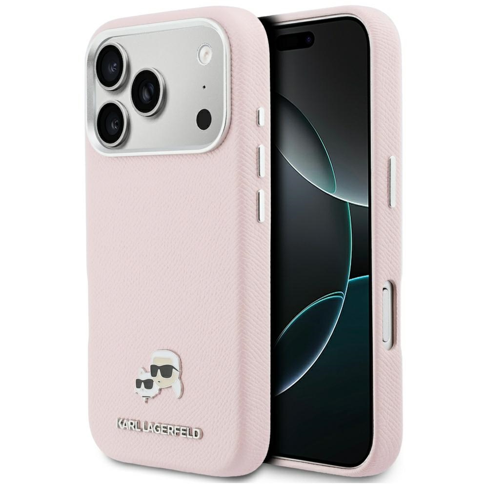 Калъф за IPhone 17 Pro - Karl Lagerfeld Hardcase Leather K&C Head Pin MagSafe (KLHMP17L6PFKCLP) - Розов