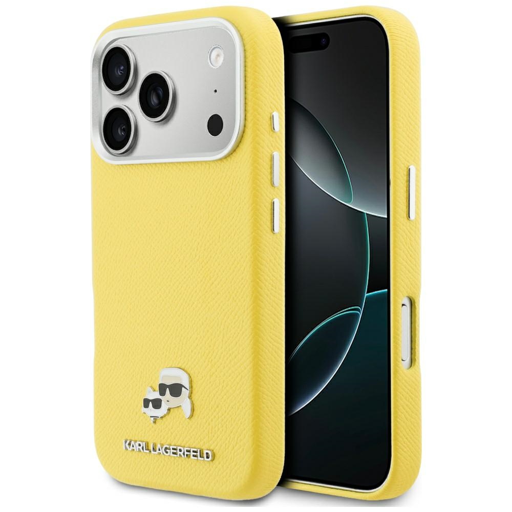 Калъф за IPhone 17 Pro Max - Karl Lagerfeld Hardcase Leather K&C Head Pin MagSafe (KLHMP17X6PFKCLY) - Жълт