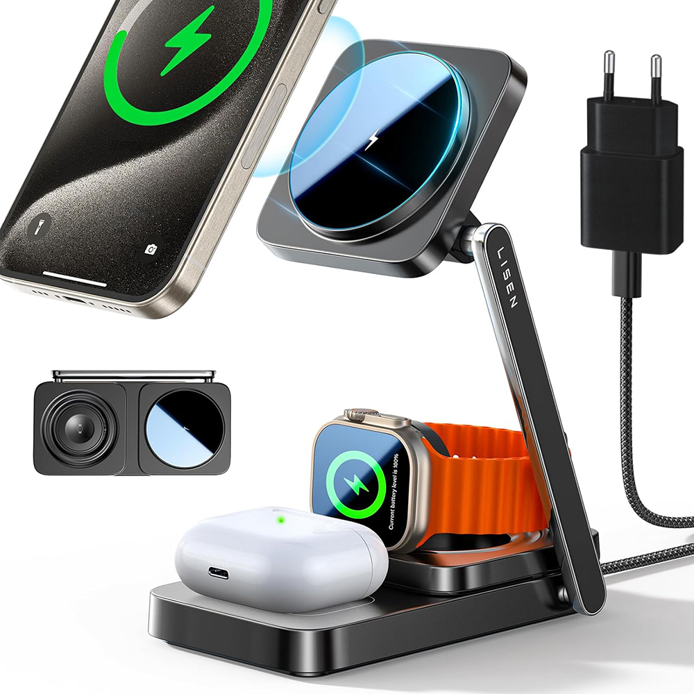 Зарядна станция 3в1 за телефон, слушалки и Apple Watch, 15W - Lisen (YL042424010003) - Черен