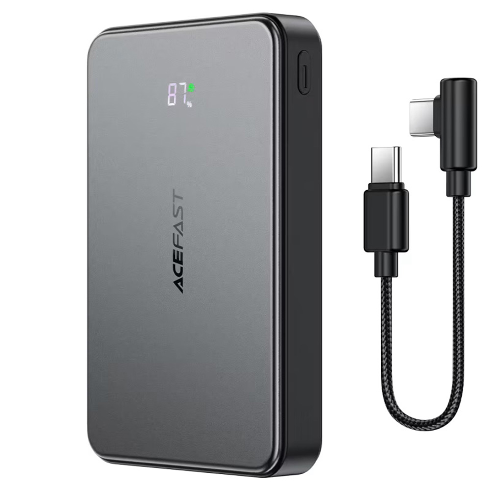 Външна батерия с безжично и кабелно зареждане, 2x USB-C, 10000mAh, 22.5W, LED дисплей, кабел - Acefast (M31) - Черна