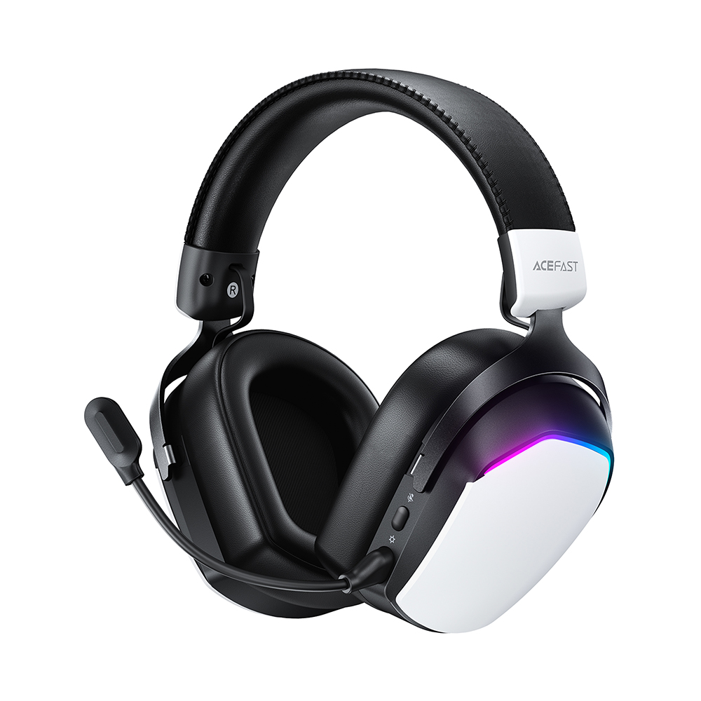 Безжични слушалки за игри, BT5.4, 2.4G, AUX, RGB, микрофон - Acefast (H11) - бели