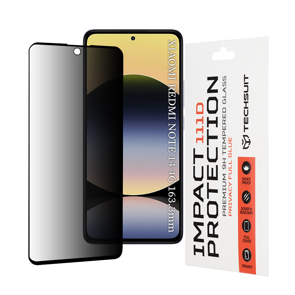 Капак за Xiaomi Redmi Note 14 4G (регионален) / Redmi Note 14 5G - Techsuit 111D Privacy Full Glue - Черен