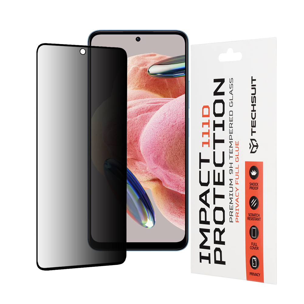 Калъф за Xiaomi Redmi Note 12 4G / 12 5G / Poco X5 - Techsuit 111D Privacy Full Glue - Черен