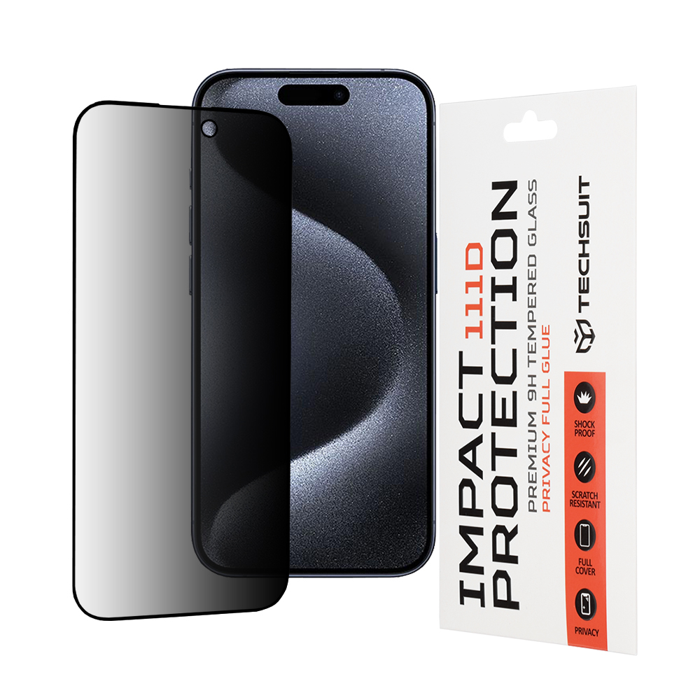 Калъф за iPhone 15 Pro - Techsuit 111D Privacy Full Glue - Черен