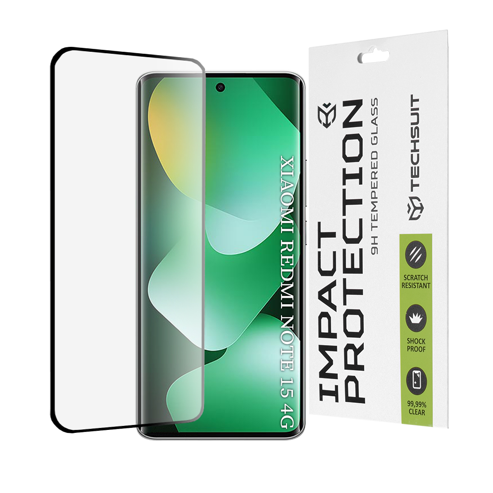Капак за Xiaomi Redmi Note 15 4G - Techsuit 111D Full Cover / Full Glue Glass / 3D Curved Screen - Черен
