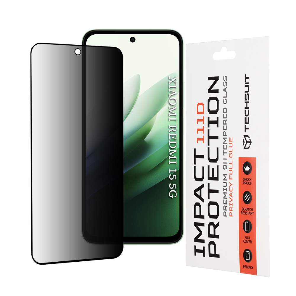 Калъф за Xiaomi Redmi 15 4G / Redmi 15 5G - Techsuit 111D Privacy Full Glue - Черен