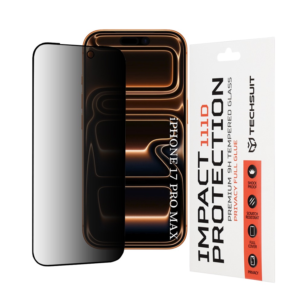 Калъф за iPhone 17 Pro Max - Techsuit 111D Privacy Full Glue - Черен