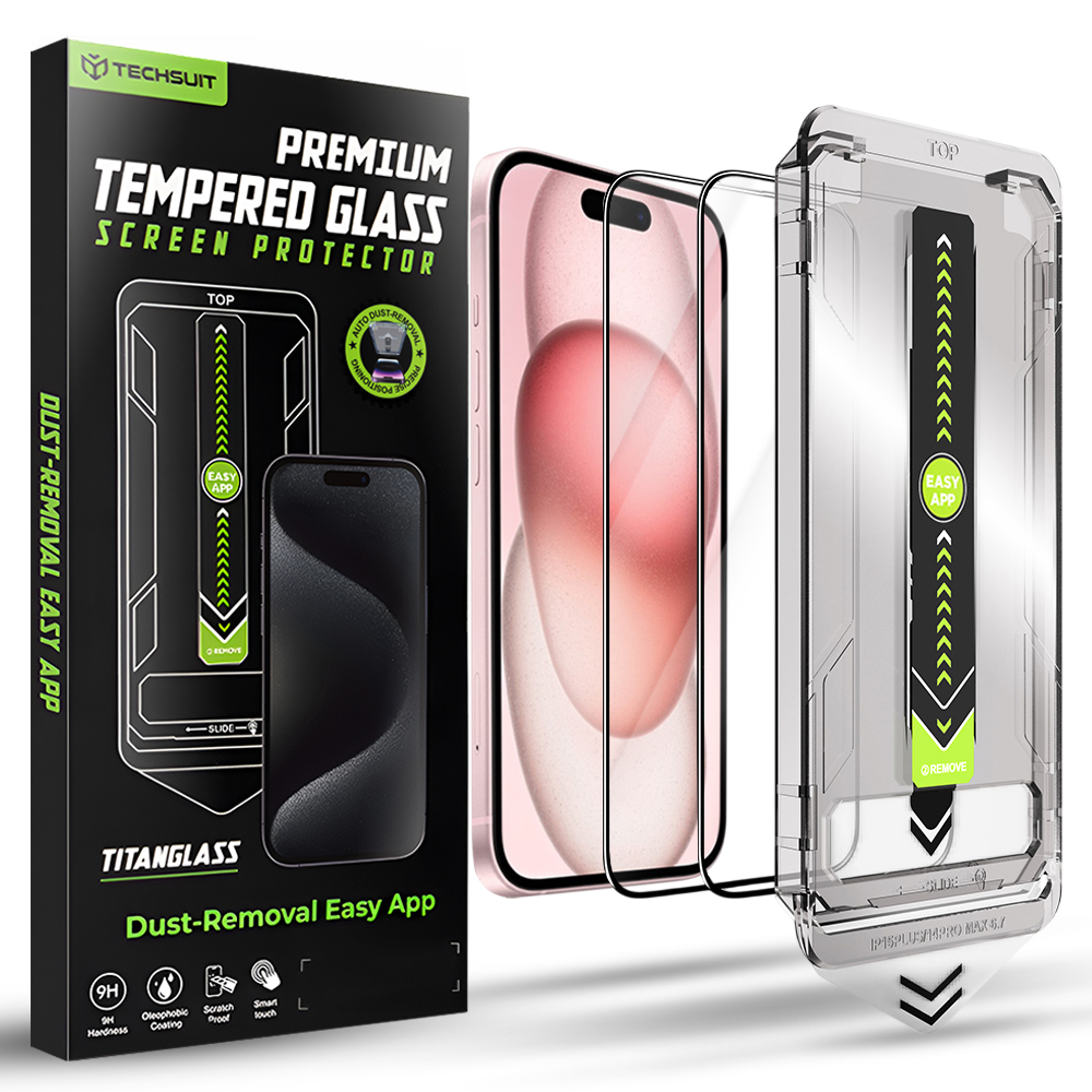Калъф за iPhone 15 / iPhone 16 (комплект 2) - Techsuit TitanGlass FullCover - Черен