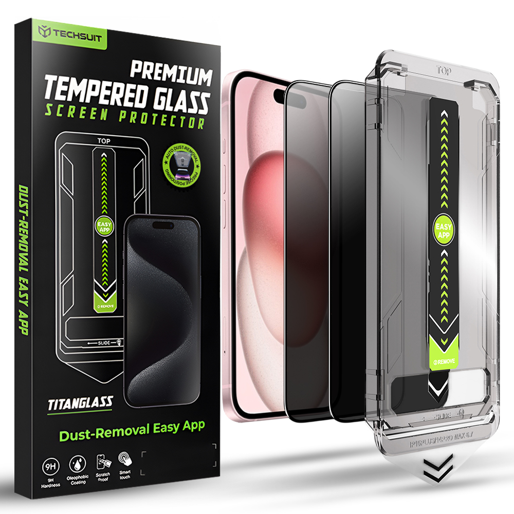 Калъф за iPhone 15 / iPhone 16 (комплект 2) - Techsuit TitanGlass FullCover - Поверителност