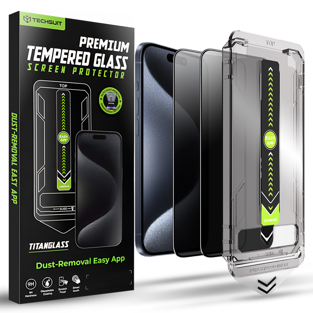 Калъф за iPhone 15 Pro (комплект от 2) - Techsuit TitanGlass FullCover - Поверителност