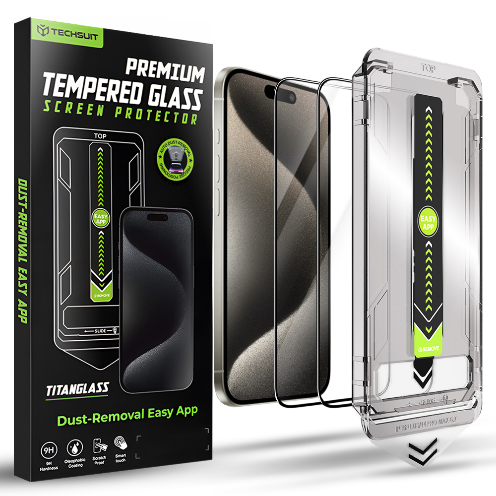 Калъф за iPhone 15 Pro Max (комплект от 2) - Techsuit TitanGlass FullCover - Черен