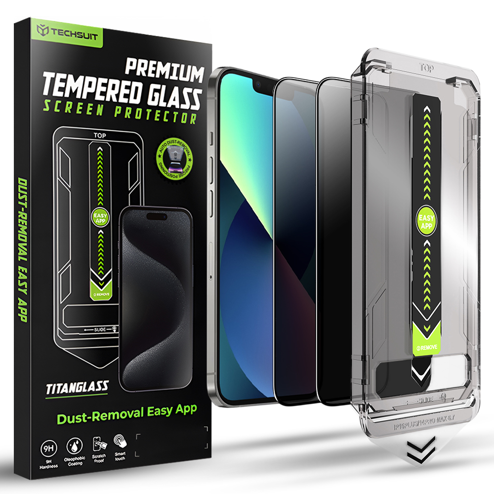 Калъф за iPhone 13 / iPhone 13 Pro / iPhone 14 / iPhone 16e / iPhone 17e (комплект 2) - Techsuit TitanGlass FullCover - Поверителност
