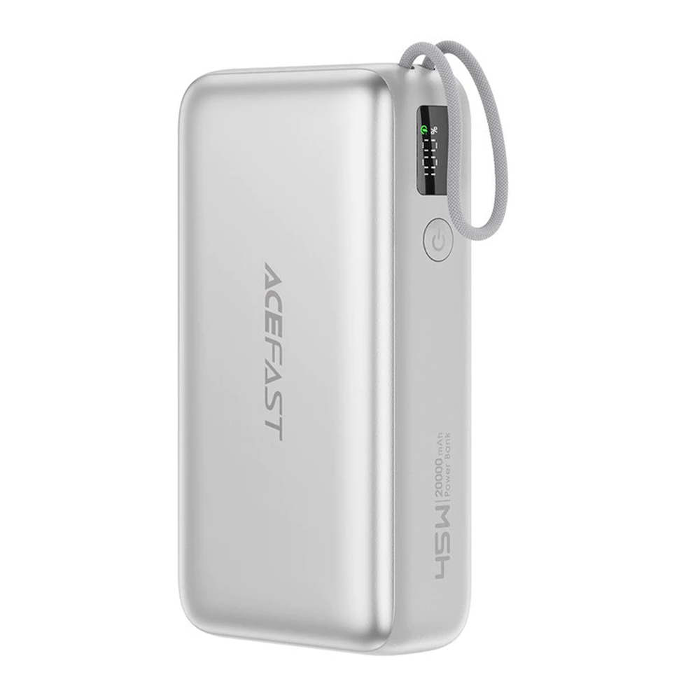 Външна батерия, USB-C, 20000mAh, 20000mAh, 45W, кабел - Acefast (M34) - Сребриста