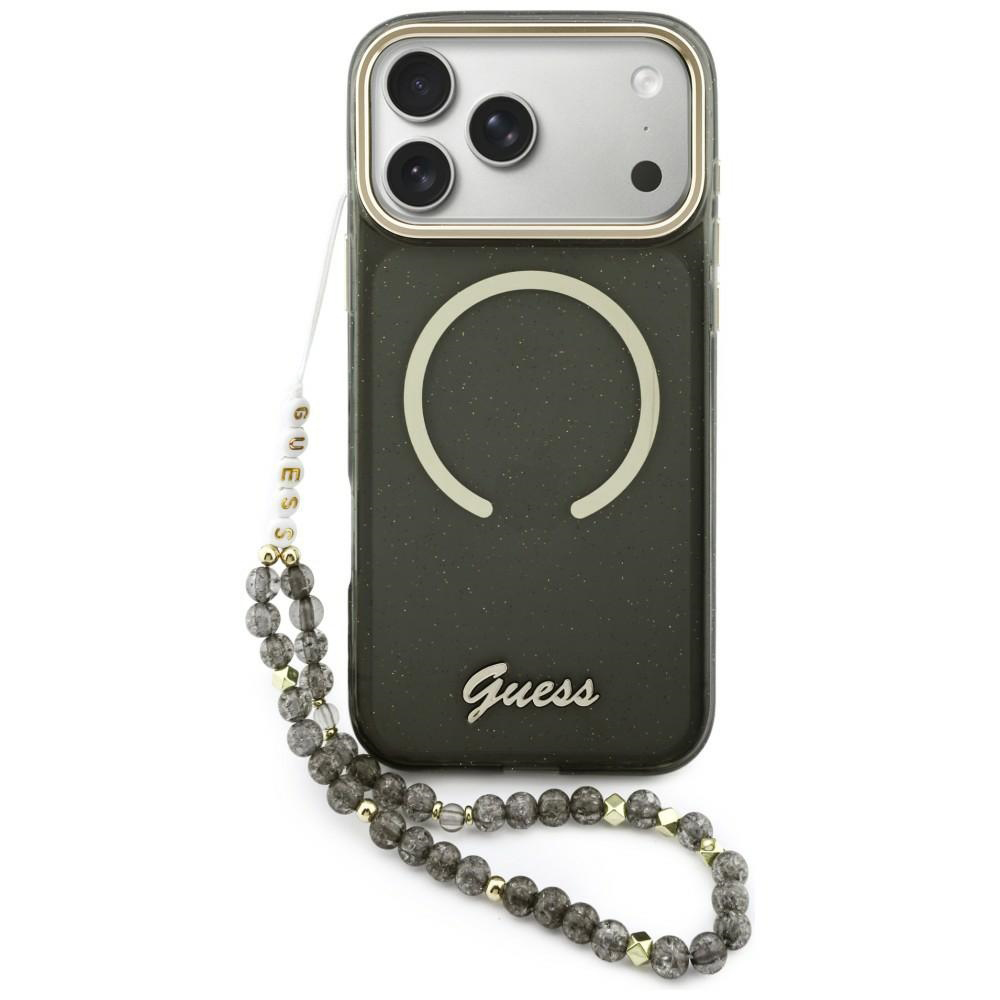 Калъф за iPhone 17 Pro Max - Guess IML Glitter Glitter Script Strap MagSafe (GUHMP17X5X5HTGSMSK) - Черен