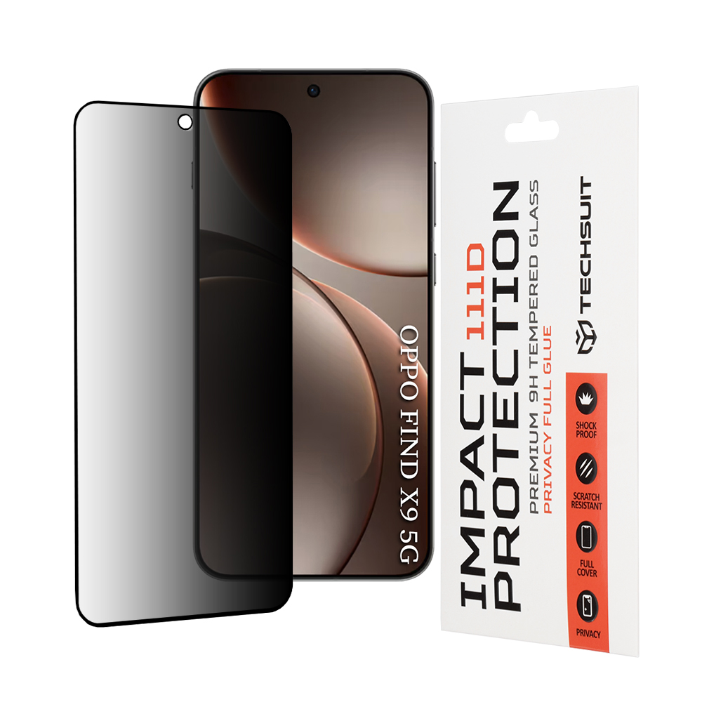 Капак за Oppo Find X9 - Techsuit 111D Privacy Full Glue - Черен