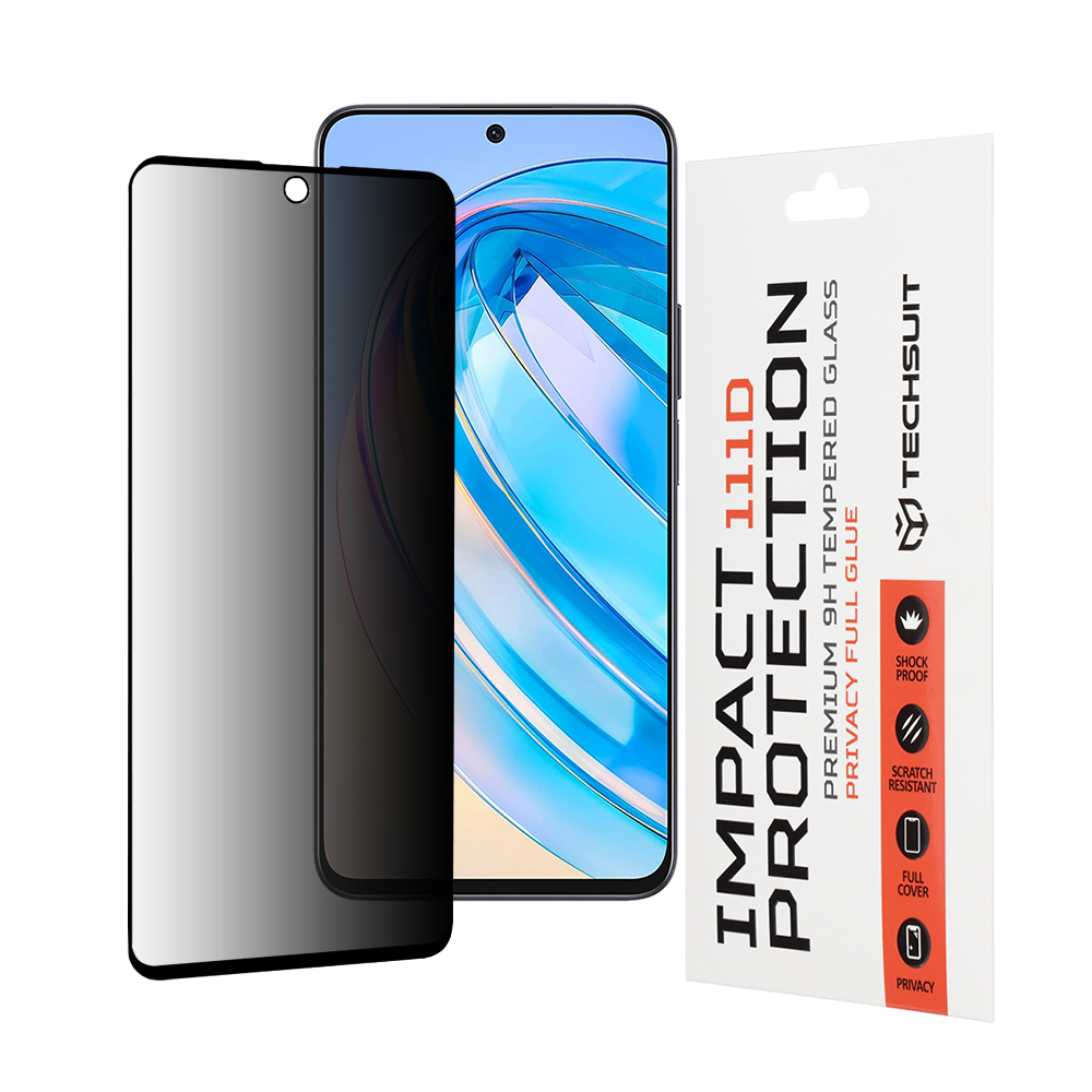 Капак за Honor X8a / X8 4G - Techsuit 111D Privacy Full Glue - Черен