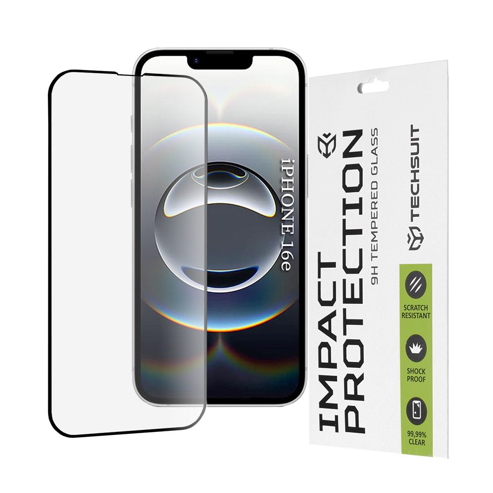 Калъф за iPhone 16e / iPhone 17e - Techsuit 111D Full Cover / Full Glue Glass - Черен