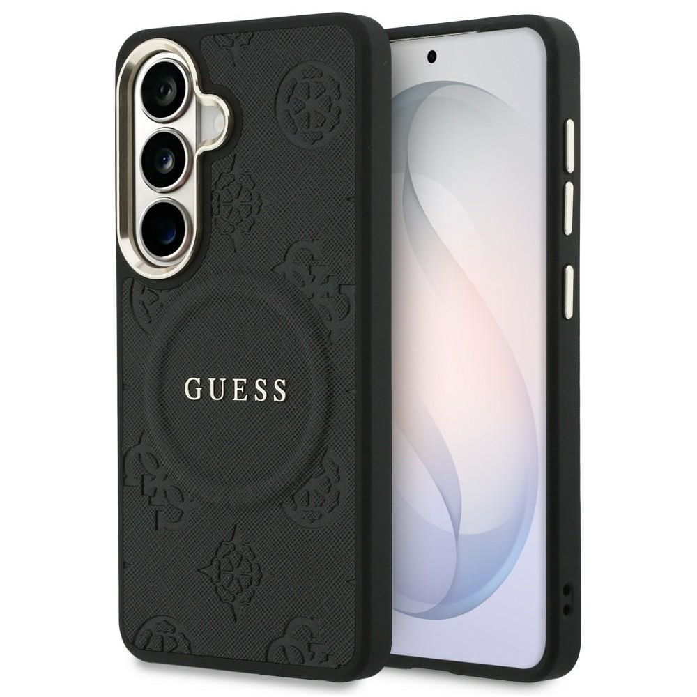Чантичка за Samsung Galaxy S26 - Guess Saffiano Peony Embossed Ring MagSafe (GUHMS26SPSAMSECK) - Черна