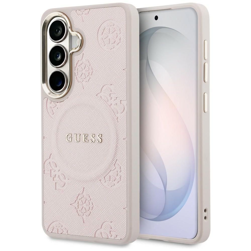 Чантичка за Samsung Galaxy S26 - Guess Saffiano Peony Embossed Ring MagSafe (GUHMS26SPSAMSECP) - розова