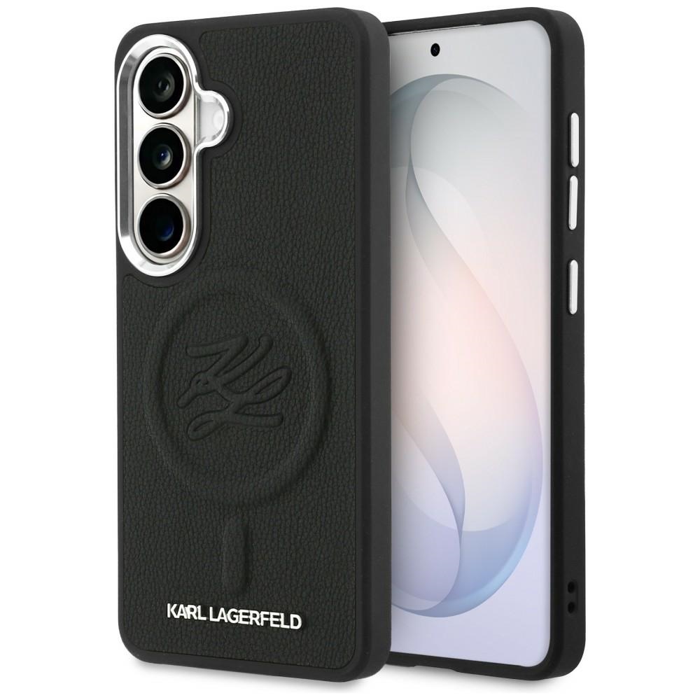 Калъф за Samsung Galaxy S26 - кожа Karl Lagerfeld с вдлъбнато релефно лого MagSafe (KLHMS26SPGFKLRDK) - Черен