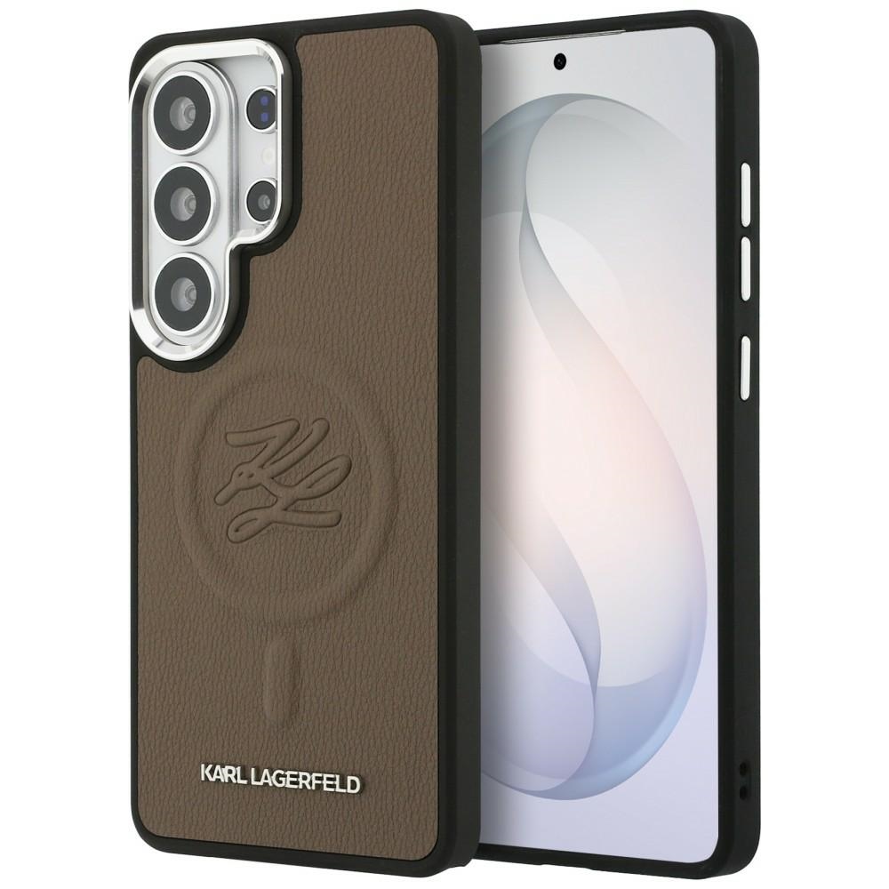 Калъф Samsung Galaxy S26 Ultra - кожа Karl Lagerfeld с вдлъбнато релефно лого MagSafe (KLHMS26LPGFKLRDW) - Кафяв