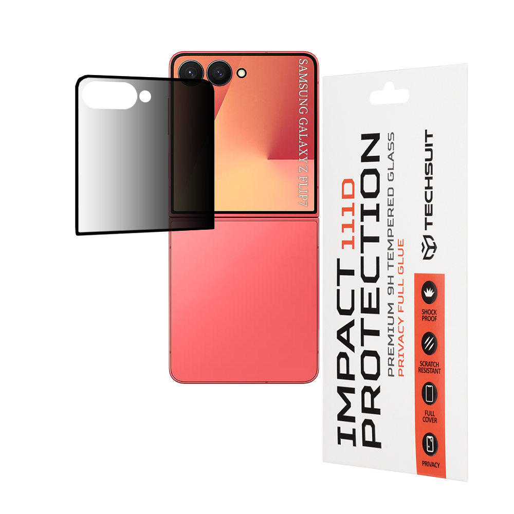 Капак за Samsung Galaxy Z Flip7 - Techsuit 111D Privacy Full Glue [Front Screen] - Черен
