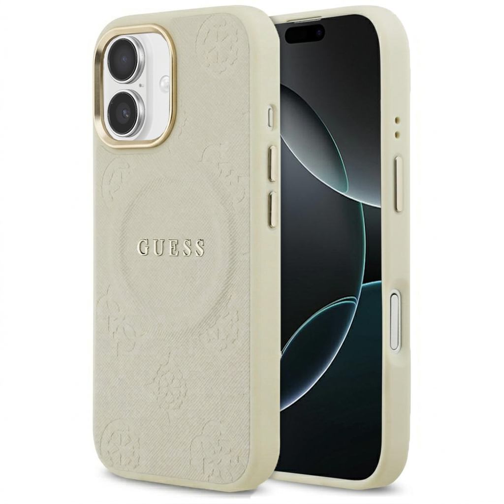 Калъф за iPhone 17 - Guess Peony Hot Stamp MagSafe (GUHMP17SPSAMSECE) - Бежов