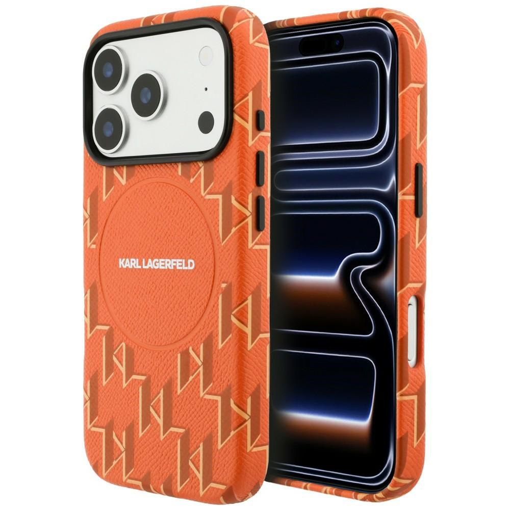 Калъф iPhone 17 Pro Max - Karl Lagerfeld Leather KL Monogram Logo MagSafe (KLHMP17X5PGKLMCO) - Оранжев