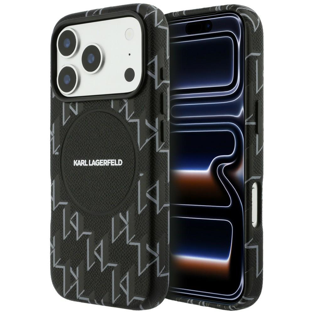 IPhone 17 Pro Max Case - Karl Lagerfeld Leather KL Monogram Logo MagSafe (KLHMP17X5PGKLMCK) - Черен