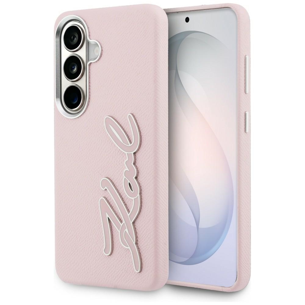 Калъф за Samsung Galaxy S26 - Karl Lagerfeld Full Wrapped Grained Leather with Signature Resin Logo (KLHCHCS26SPGFKSRSP) - Розов