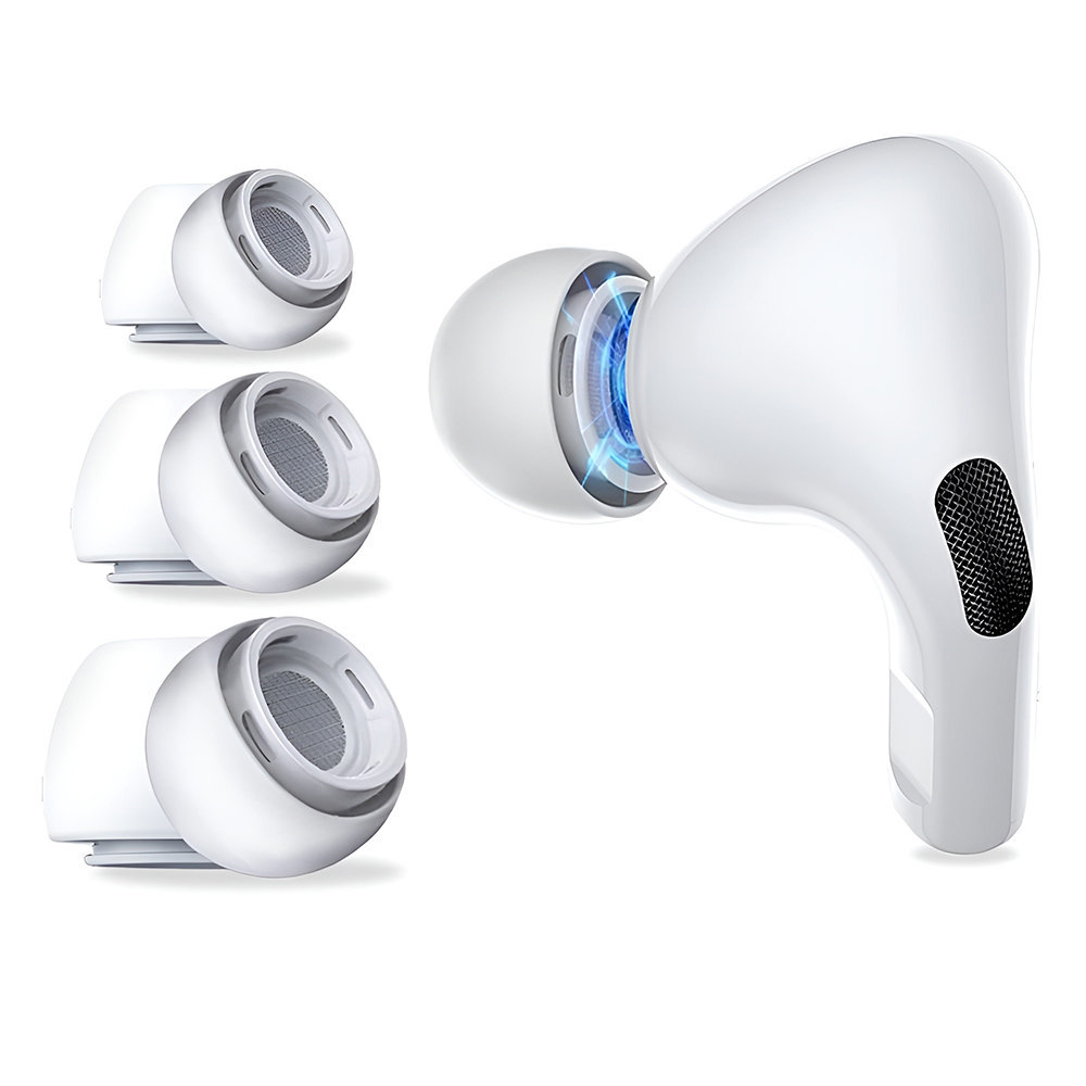 Силиконови тапи за уши за AirPods Pro 1/2, XS, S, L (комплект от 3) - Techsuit AirVibe (ET1) - Бял
